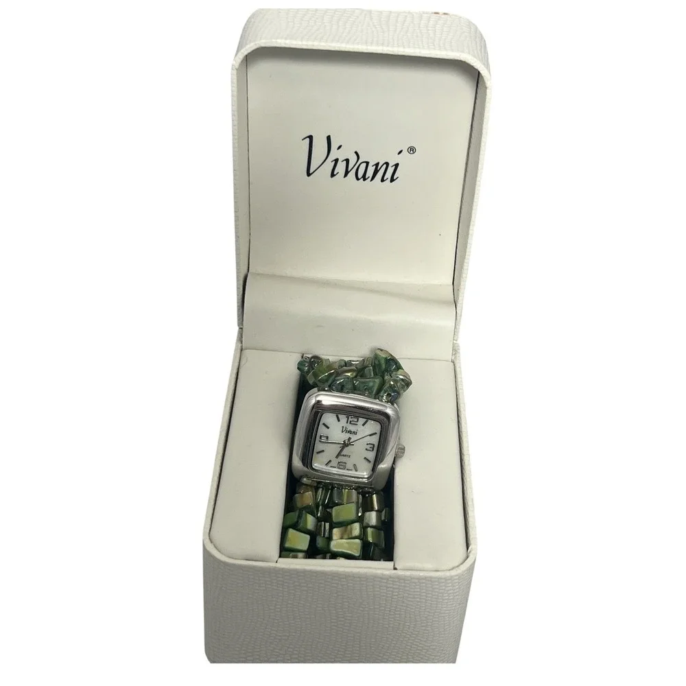 Vivani Women's Quartz Wristwatch‎ Green Shell Beaded Band Silver Tone Case